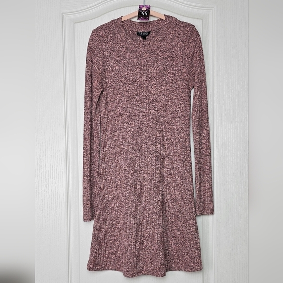 Womens Topshop Ribbed Long Sleeve Tunic Sweater Dress Mini US2 Mauve - Picture 2 of 7